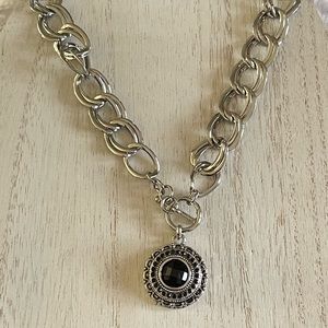 Chunky Cuban chain link with round black faceted pendant
